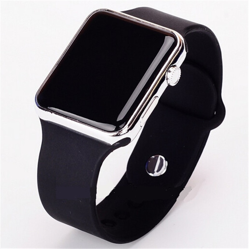 new hot square mirror face silicone band digital watch red led watches metal frame